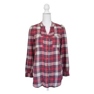 Anthropologie Brand Collarless Plaid Soft Flannel Shirt 10